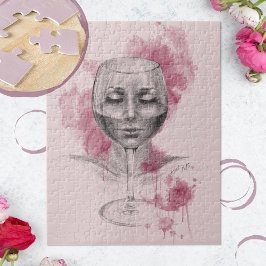 Puzzle Cara de mujer en vaso de vino Arte surrealista de