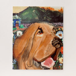 Puzzle Cara de perro marrón oscuro divertido con fondo li
