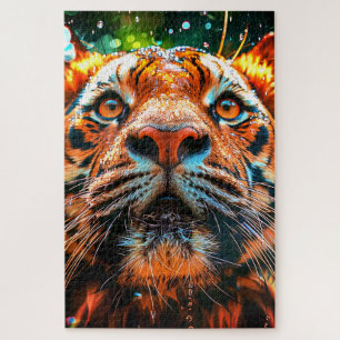 Puzzle Cara de Tigre Impactante Primer Plano