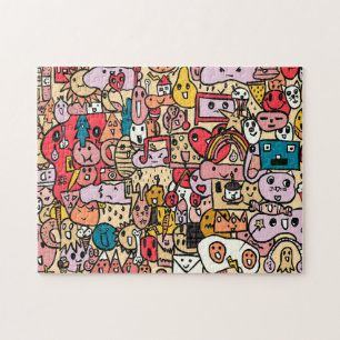 Puzzle Caracteres de caricatura Mano dibujada Toss Patter