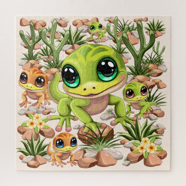Puzzle Caracteres de dibujos animados de Baby Geckos Cute (Vertical)