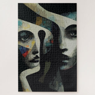 Puzzle Caras abstractas surrealistas entrelazadas