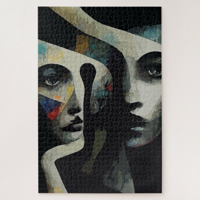 Puzzle Caras abstractas surrealistas entrelazadas (Vertical)