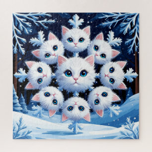 Puzzle Caras de gato blanco lindas dispuestas en un copo