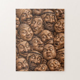 Puzzle Caras de Madera Tallada Patrón Boho Vintage