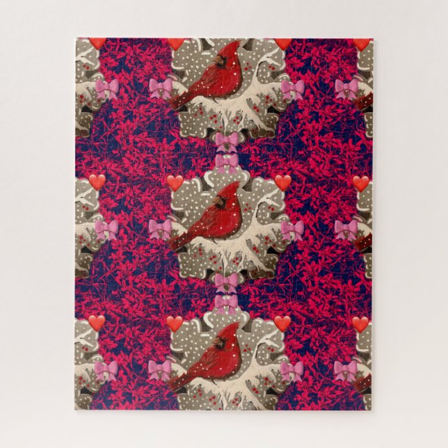 Puzzle Cardenal con copo de nieve de plata (Vertical)