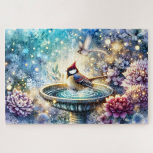 Puzzle Cardenal en Baño de Pájaros Jardín Soñador