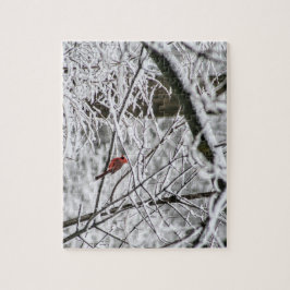Puzzle Cardenal en los árboles nevados