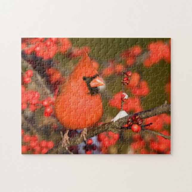Puzzle Cardenal Norteño en Acebo Común (Horizontal)