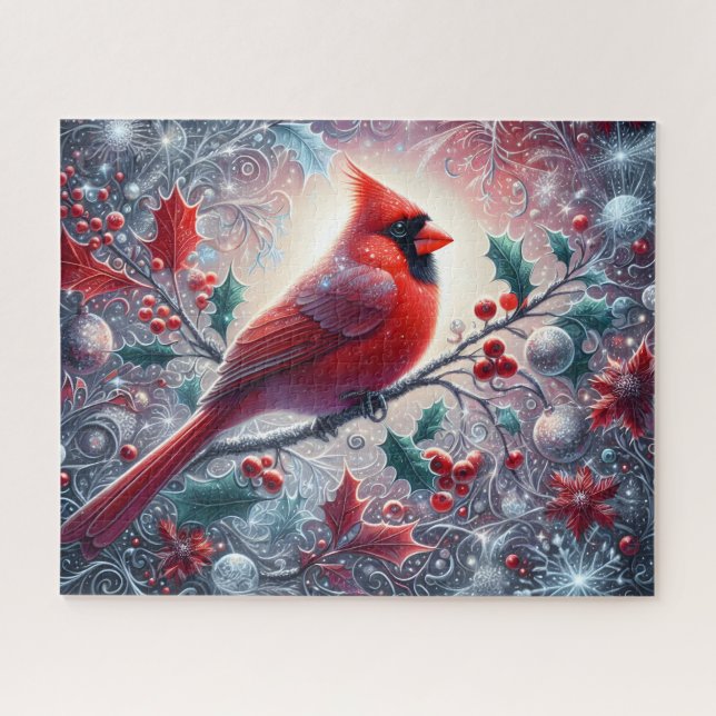 Puzzle Cardenal Rojo Con Baya De Acebo (Horizontal)