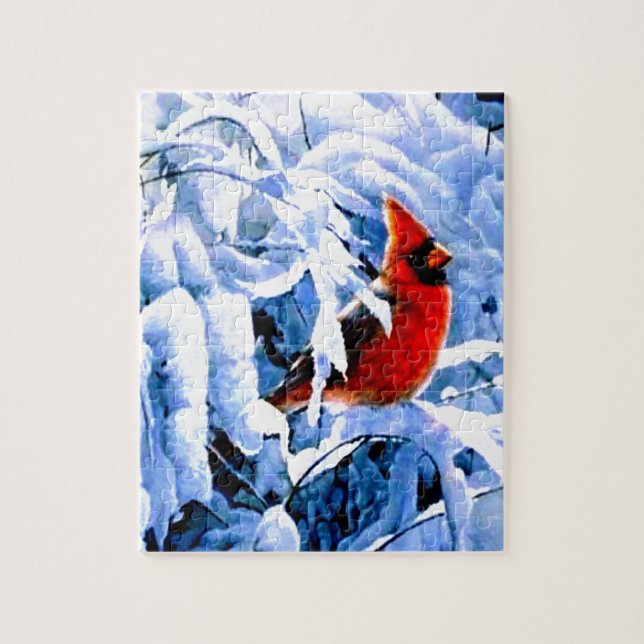 Puzzle Cardenal rojo en la nieve invernal (Vertical)