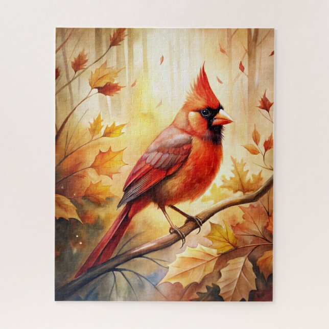 Puzzle Cardenal rojo en otoño (Vertical)