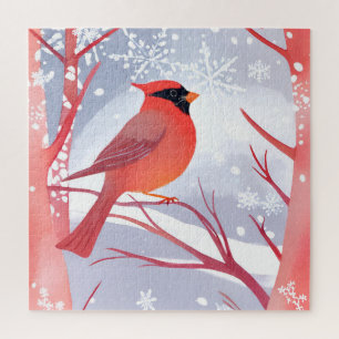 Puzzle Cardenal rojo   Hermosa pintura acuarela
