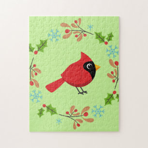 Puzzle Cardenal rojo Personalizado con flores