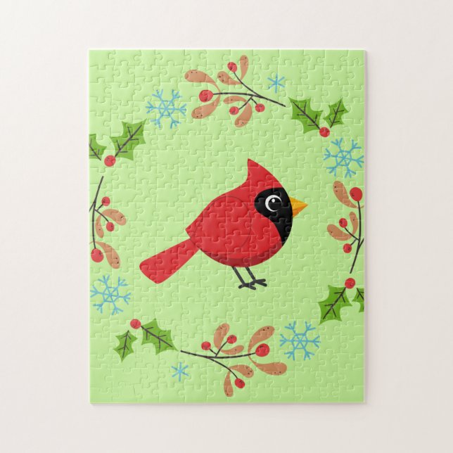 Puzzle Cardenal rojo Personalizado con flores (Vertical)