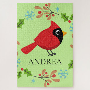 Puzzle Cardenal rojo Personalizado con flores