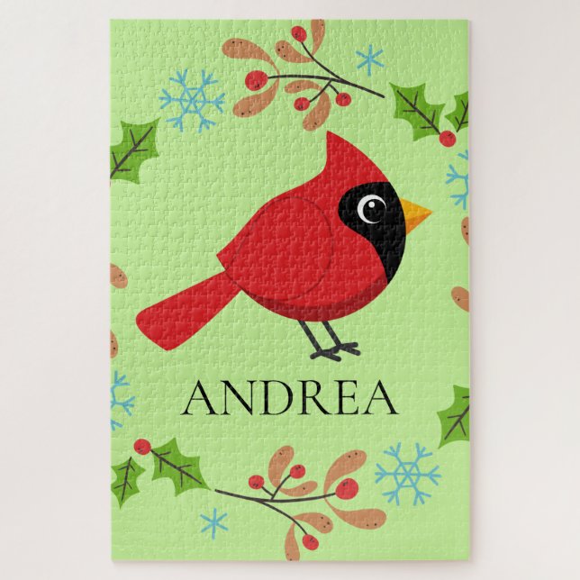 Puzzle Cardenal rojo Personalizado con flores (Vertical)