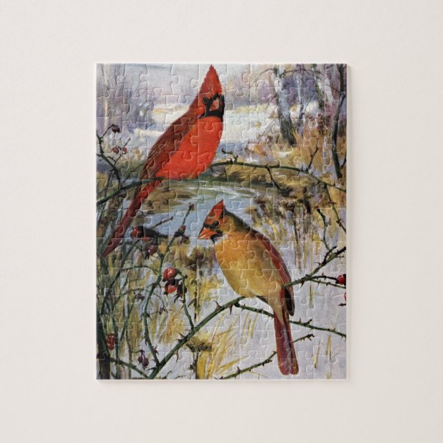 Puzzle Cardenales en invierno (Vertical)