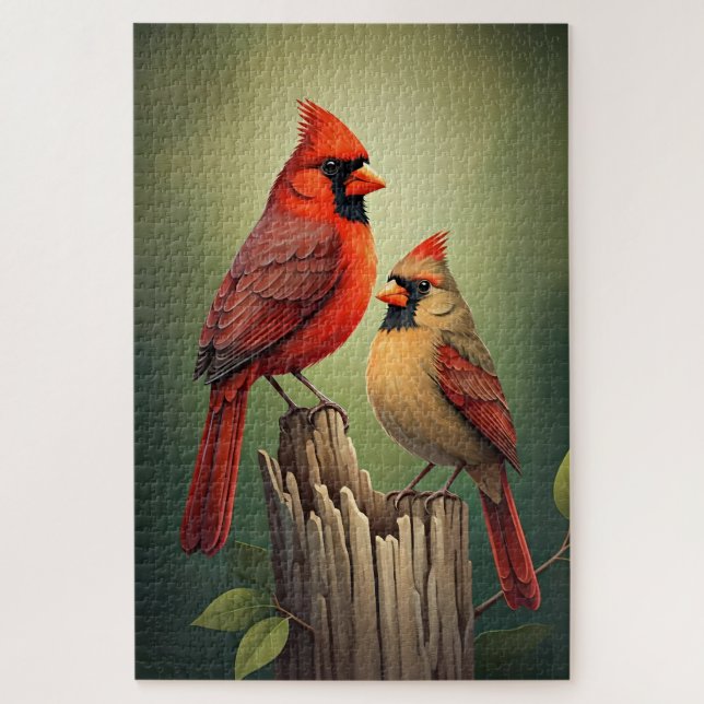 Puzzle Cardenales macho y hembra (Vertical)