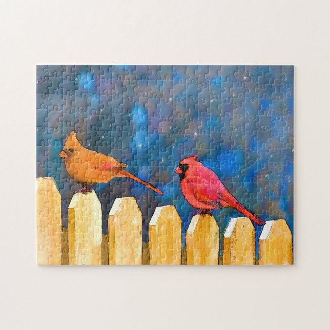 Puzzle Cardenales sobre la pintura de la cerca - Arte ori (Horizontal)