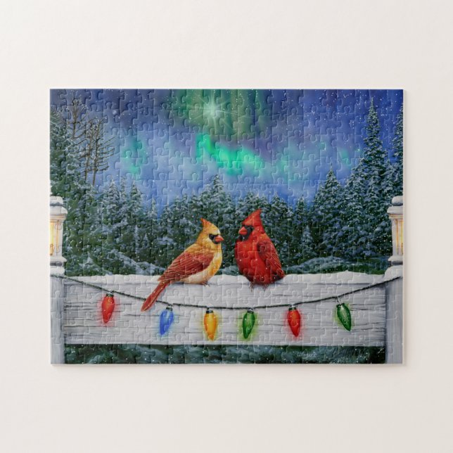 Puzzle Cardenales y Navidades iluminan la nieve de invier (Horizontal)