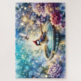 Puzzle Cardinal at Birdbath Dreamy Garden Ar