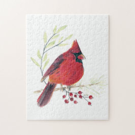 Puzzle Cardinal Bird Watercolor Art