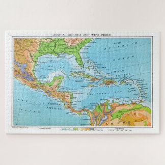 Puzzle Caribe / Indias Occidentales, viejo mapa restaurad