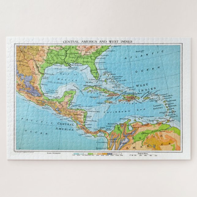 Puzzle Caribe / Indias Occidentales, viejo mapa restaurad (Horizontal)