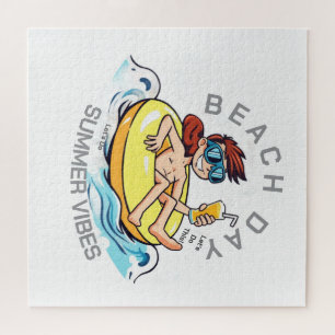 Puzzle Caricatura de Beach Day en el anillo inflable
