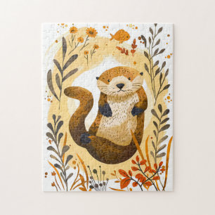 Puzzle caricatura divertida de nutria marina flotando en