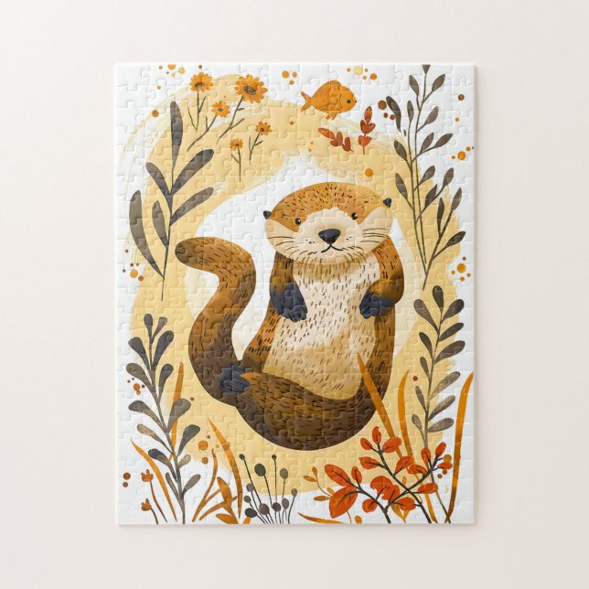 Puzzle caricatura divertida de nutria marina flotando en  (Vertical)