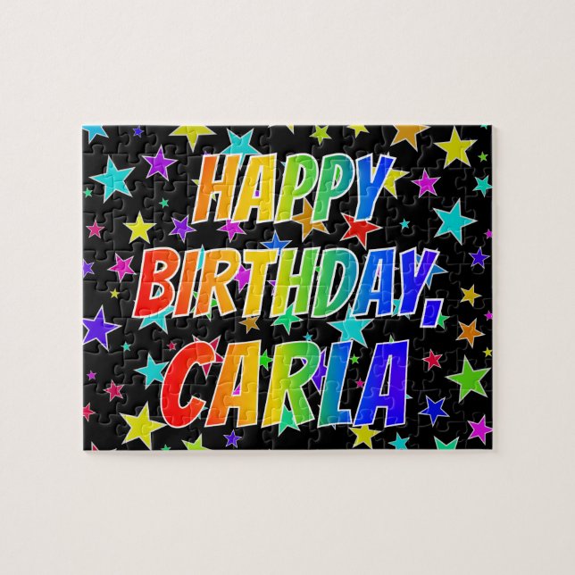 Puzzle "CARLA" Nombre, Diversión "FELIZ CUMPLEAÑOS" (Horizontal)