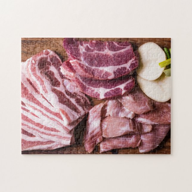 Puzzle Carne cruda Steaks chuletas Bacon Jigsaw rompecabe (Horizontal)