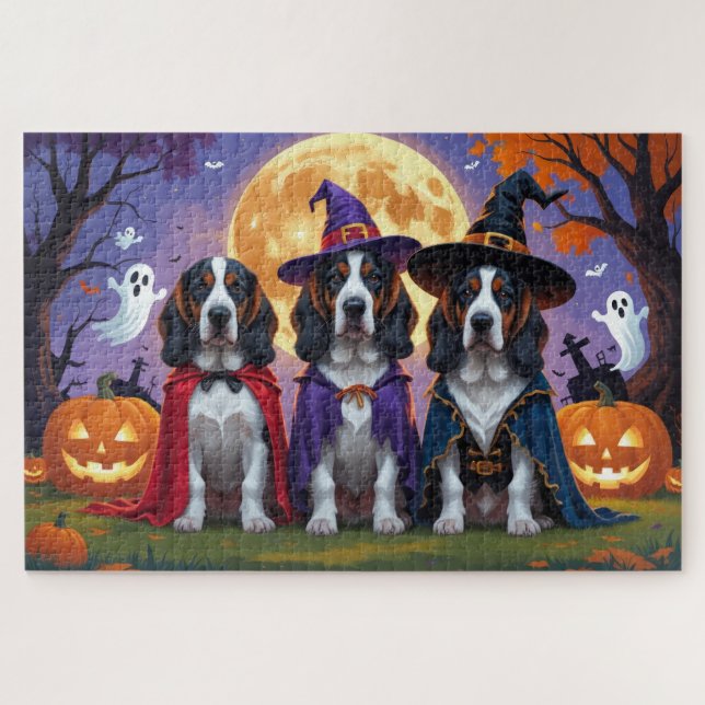 Puzzle Carne de calabaza de perro de cola azul Halloween  (Horizontal)