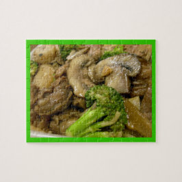 Puzzle Carne de vacuno, brócoli y setas agitan la fritura