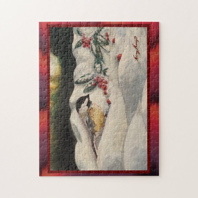 Puzzle Carol Chick-a-Dee with Mistletoe (Vertical)