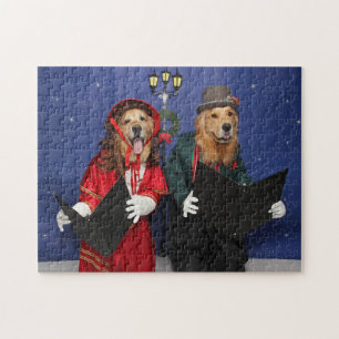 Puzzle Carolers del navidad del golden retriever