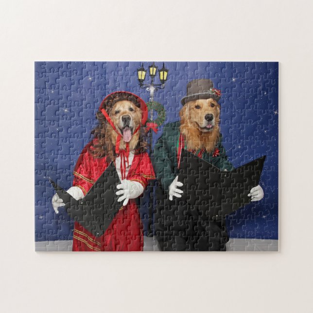 Puzzle Carolers del navidad del golden retriever (Horizontal)