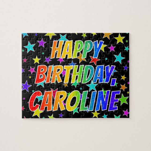 Puzzle "CAROLINE" Nombre, Diversión "FELIZ CUMPLEAÑOS" (Horizontal)