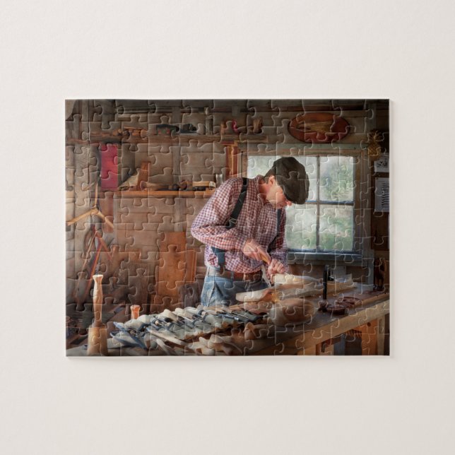 Puzzle Carpintero - tallando - talla de un pato (Horizontal)