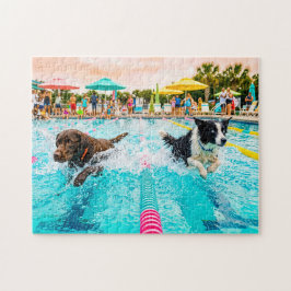 Puzzle Carrera de perros nadando