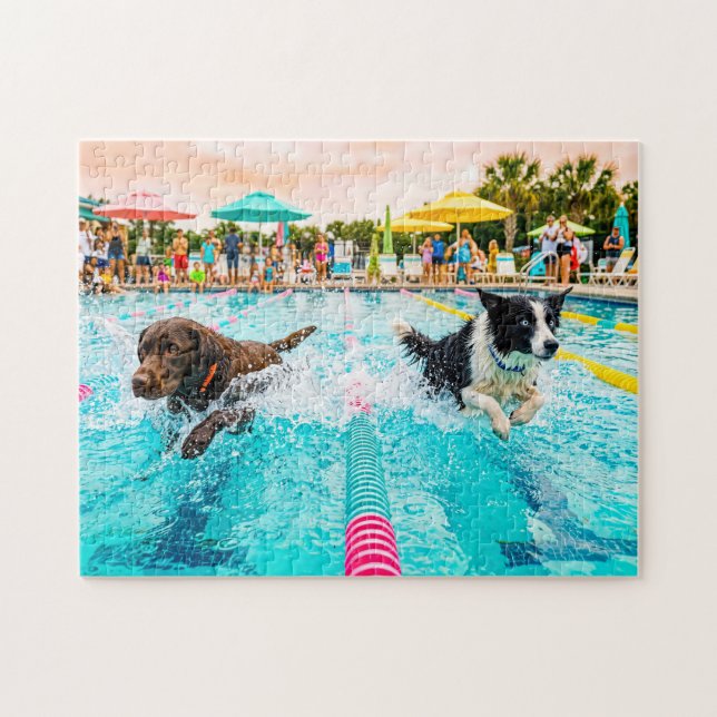 Puzzle Carrera de perros nadando (Horizontal)