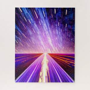 Puzzle Carretera nocturna futurista volando en escena noc
