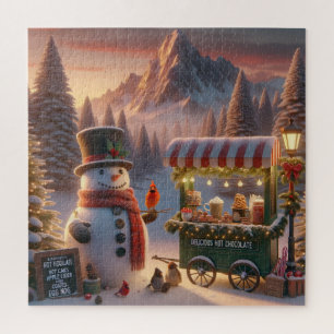 Puzzle Carro de chocolate caliente de Snowman, el inviern