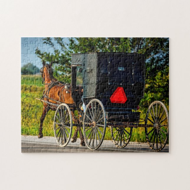 Puzzle Carruaje de Caballo Amish Indiana. (Horizontal)