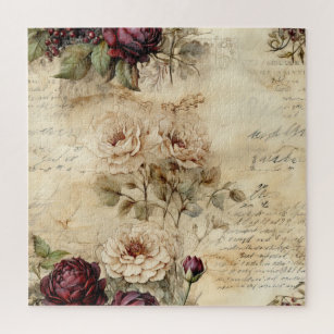 Puzzle Carta de amor de pergamino vintage con flores (7)