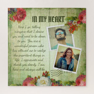 Puzzle Carta de amor romántica vintage de madera verde fl