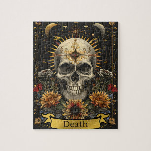Puzzle Carta de la Muerte del Tarot Calavera Gótica y Flo