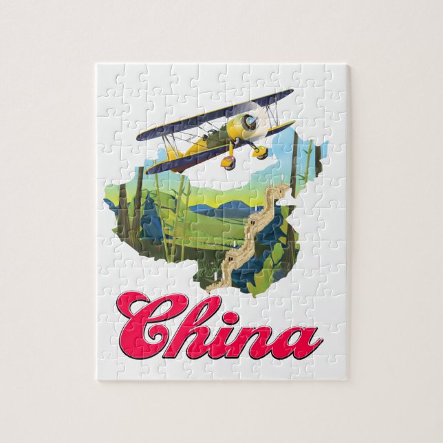 Puzzle cartel de mapa de viaje de China (Vertical)